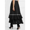 Nova Moda Preto Algodão Em Camadas Ruffled Assimétrica Hem Saia Midi Fabricação Atacado Moda Feminina Vestuário (TA0016S)